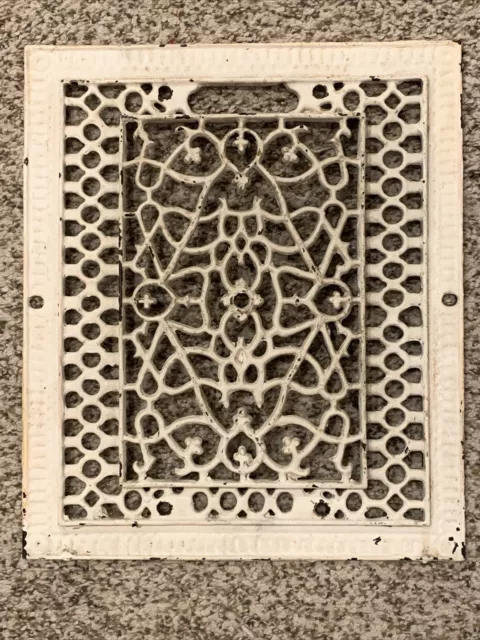 Antique Ornate Cast Iron Grate Old Floor Register Heat Vent 11 5/8” X 13 5/8”