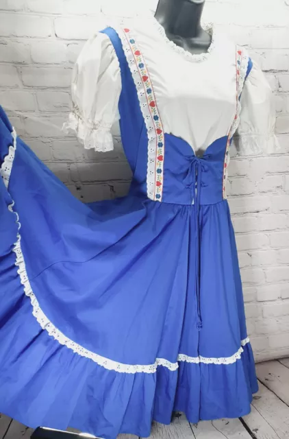 Vintage Jeri Bee Square Dance Dress Blue & White Size 12