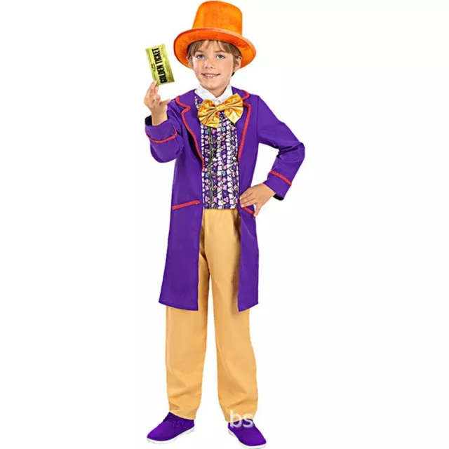 Charlie and the Chocolate Factory Willy Wonka Cosplay Costume Kids Halloween