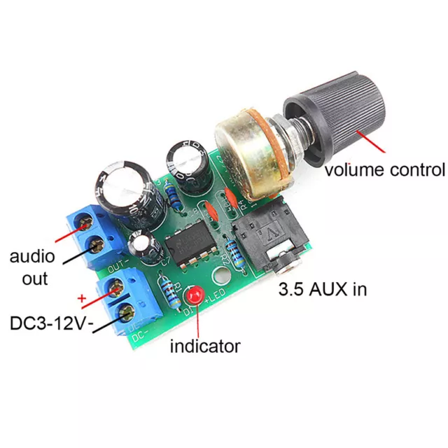 LM386 10W Audio Amplifier Board Mono 3.5mm DC 3-12V Volume Control G3EXATSLW-$j