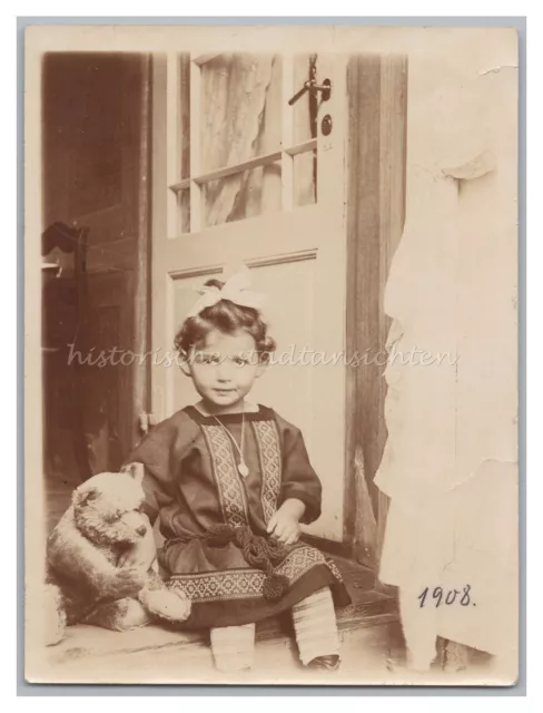 Mädchen mit Teddy 1908 - Portrait - Altes Foto 1900er