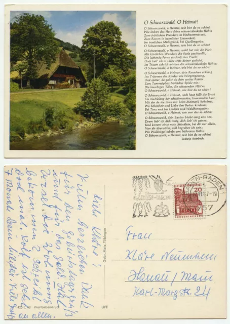 09055 - O Black Forest, O Home! -Postcard, run Baden-Baden 12.11.1967