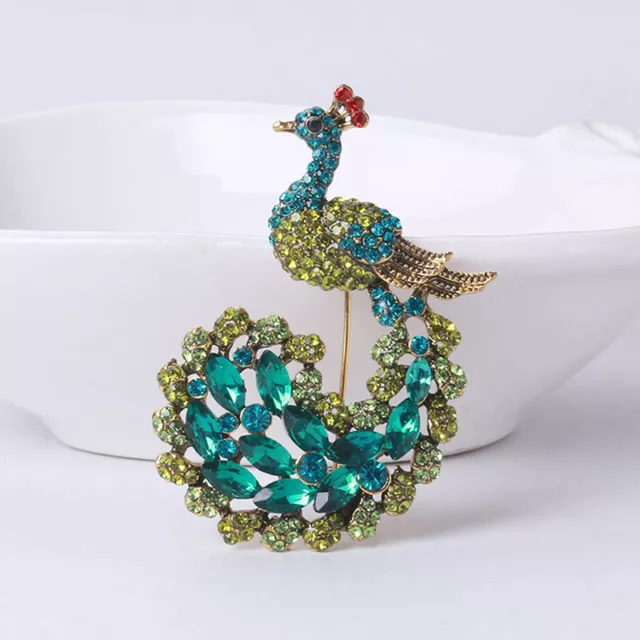 Fashion Full Rhinestone Shiny Peacock Brooch Green Rhinestone Peacock Jewelrh R