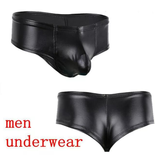 Sexy Mens Lingerie Faux Leather Boxer Briefs Bikini Shorts Underwear Underpants