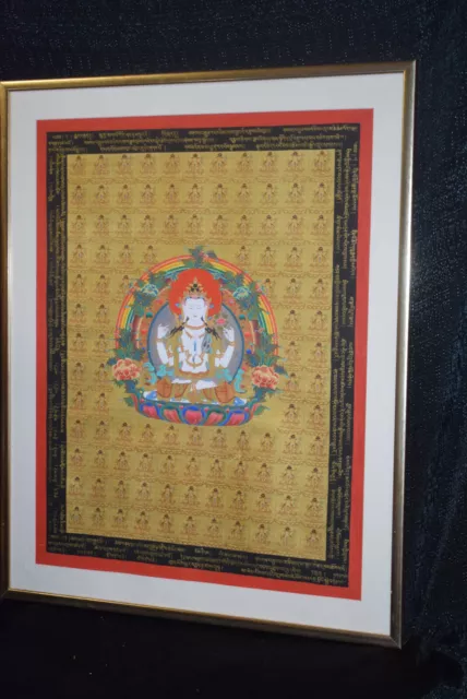 Thangka,Tibet,Padmapani m.108 Gottheiten a.24KTGold gemalt hinter Glas, 68x53cm