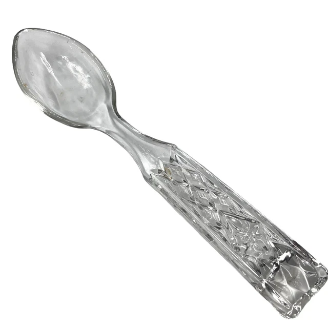 Vintage Anchor Hocking Wexford Pressed Glass Serving Spoon Quilted Euc 9 1/2”