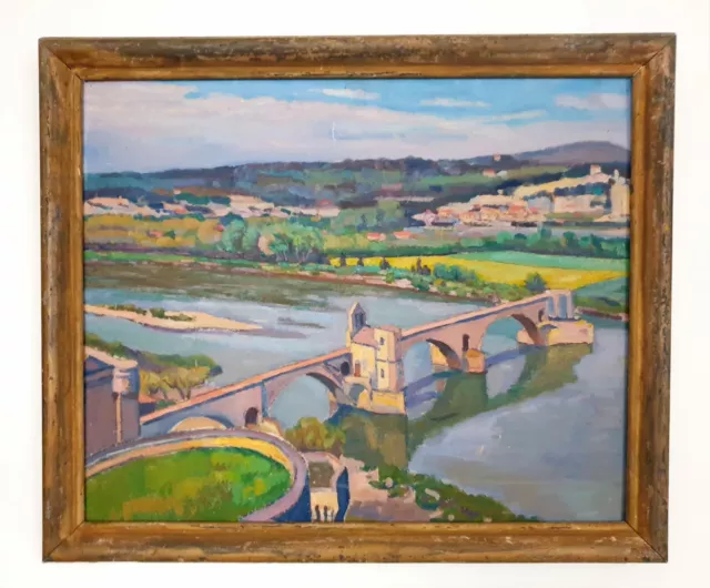 * Grande huile sur isorel LE PONT D'AVIGNON signé Lucien Gary tableau année 1951