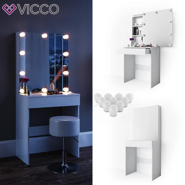 Coiffeuse Vicco Little Lilli Avec LED - Blanc - Miroir Et Tiroirs - NEUF