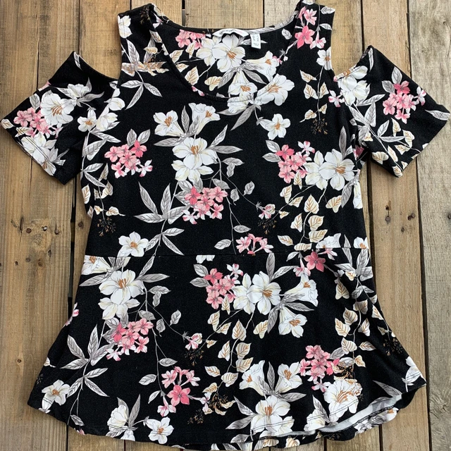 Isaac Mizrahi Live Floral Femmes Haut Chemisier Taille L Noir