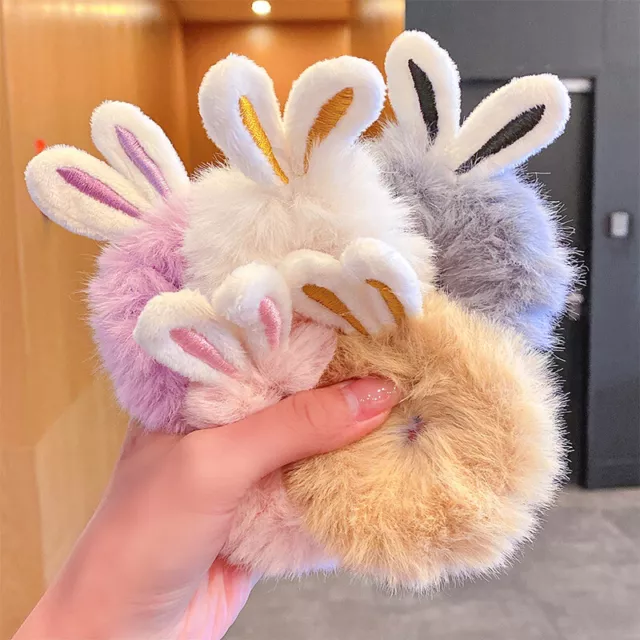 5x Moelleux Peluche Chouchou à Cheveux Bande Cravate Corde Faux Lapin Fourrure ,