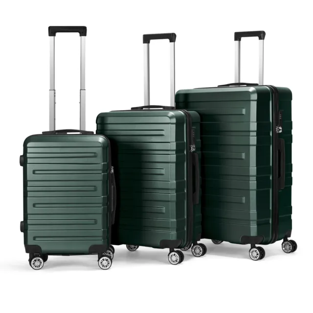 3 Piece Luggage Set Hard Carry On Luggage Spinner TSA Lock Travel Suitcase Green
