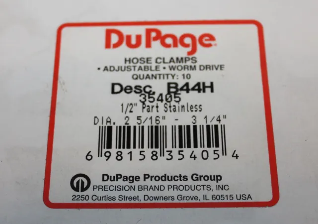 Dupage B44H Clamp Diameter: 2-5/16 - 3-1/4  w/ 1/2 band Box of 10 35405