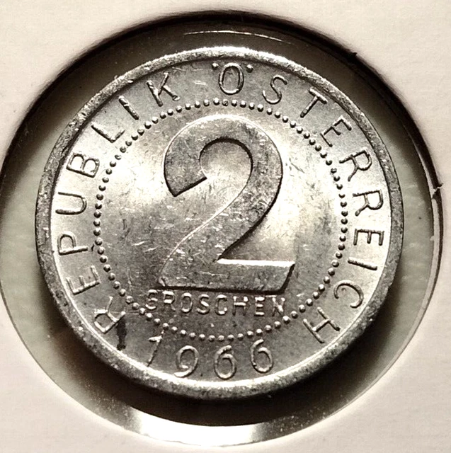 1966  AUSTRIA  2 Groschen  Coin -  KM# 2876 - Combined Shipping (#INV8487)