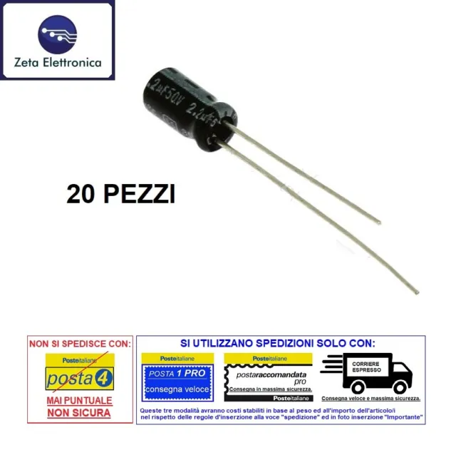 20PZ Condensateur Électrolytique 2,2uF 50V Dc Polarisé Condensateurs 105° 4X7mm