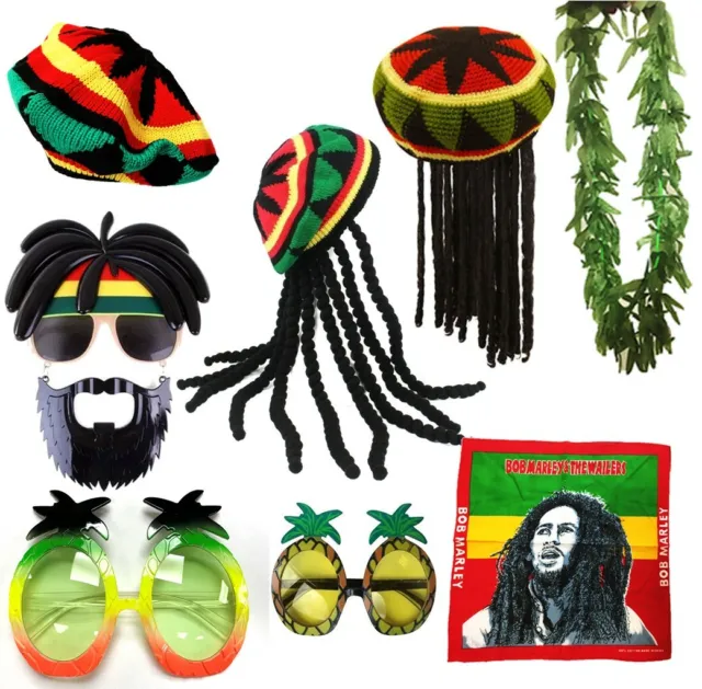 Rasta Reggae Jamaican Costume Hat Wig Dreadlocks Glasses Leaf Caribbean Job Lot