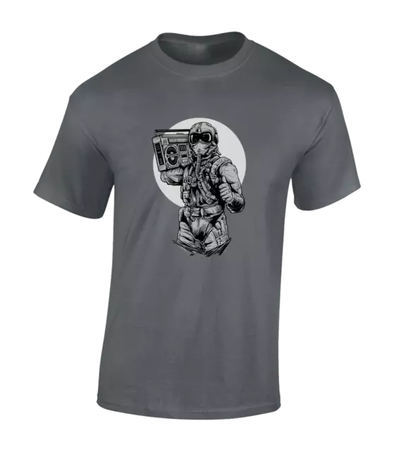 T-Shirt Pilot Fighter Boombox Da Uomo Raf Air Force Band Dj Design Divertente Top