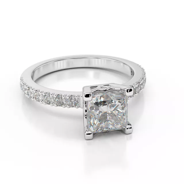 Women's 14K White Gold Princess Cut Lab Created Diamond Engagement Ring 1.40 CT