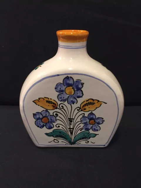 Vintage Hungarian Pottery Vase Glazed Hand Painted Flowers