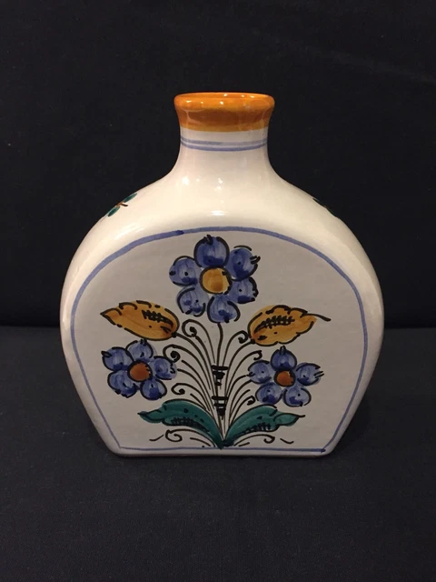 Vintage Hungarian Pottery Vase Glazed Hand Painted Flowers