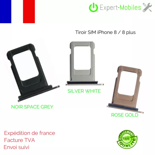 iPhone 8 8 PLUS - Tiroir SIM 3 COULEURS AU CHOIX SILVER/GRIS SIDERAL/ROSE GOLD