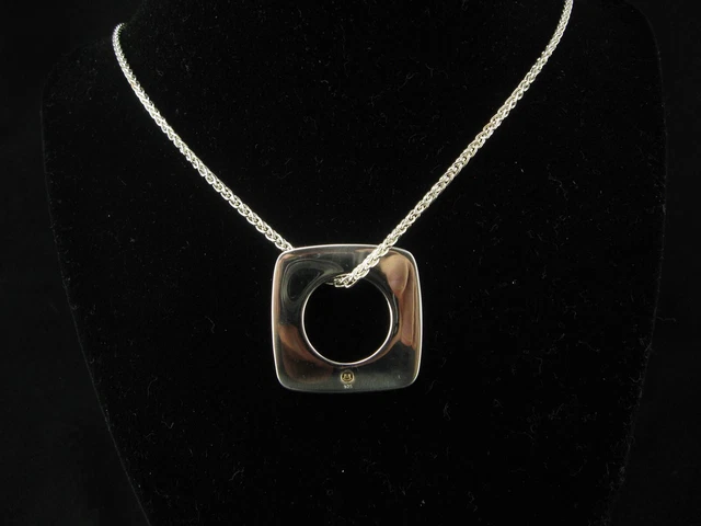 Movado Sterling Silver 925 Square Round Pendant with 18K 750 Gold Hallmark Movado Sterling Silver 925 Square Round Pendant with 18K 750 Gold Hallmark