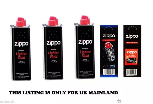 Genuine Original Zippo Premium  Lighter Fuel Fluid Refill ,1 Wick  & 6 Flints