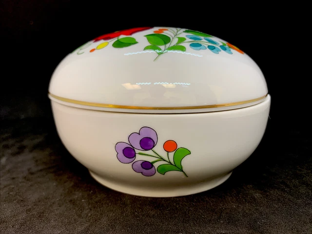 VINTAGE HANDPAINTED BONBONIERE Trinket Box BY KALOCSA, HUNGARY 3