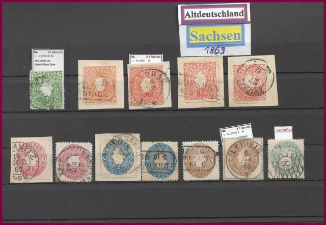 Briefmarken Alt.dtl., Sachsen 1863, Mi 14-19, gest., teilw. gepr. Vaatz