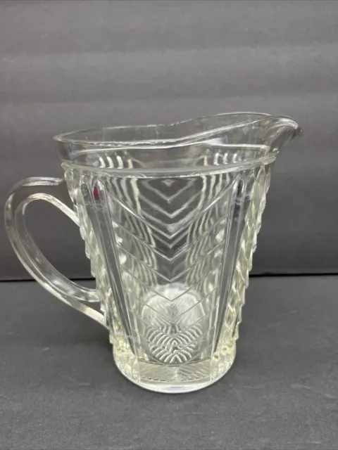 Glass Pitcher Art Deco Style Clear Pressed Glass Vintage Depression Era Style