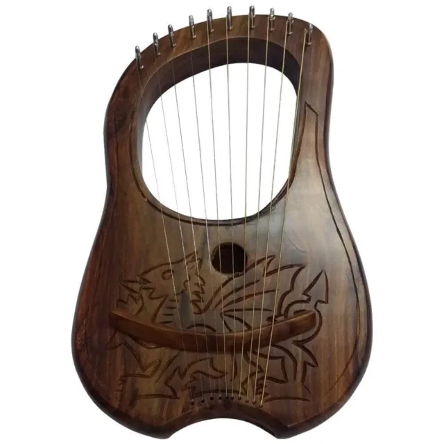 Lyre Harp 10 Metal Strings Rose Wood Natural Engraved + Carrying Case/Lyra Harps