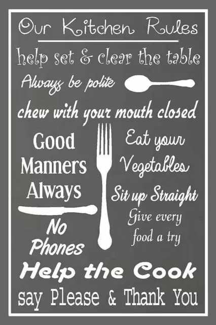 OUR Kitchen Rules Decor 4X6 Fridge Magnet SIGN Refrigerator Photo Good Manners