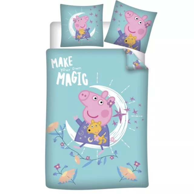 Peppa Pig - Parure de Lit Enfant Réversible Magic - Housse de Couette 140x200 cm