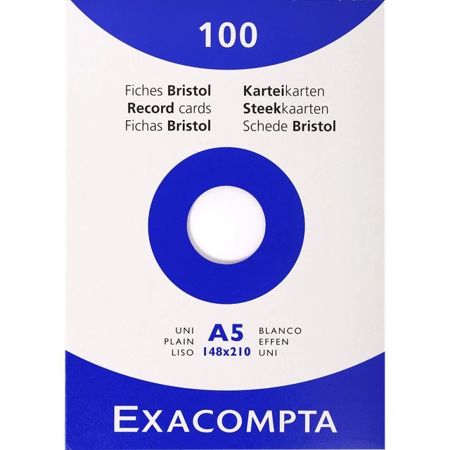 Exacompta 10x Karteikarten A5 blanko, Faltschachtel mit 100 Stück, Weiß, 13308E