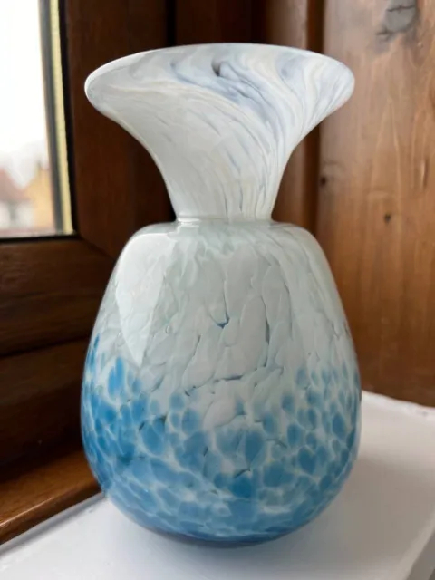 Vintage Mdina Bohemian Art Deco blue spatter glass vase