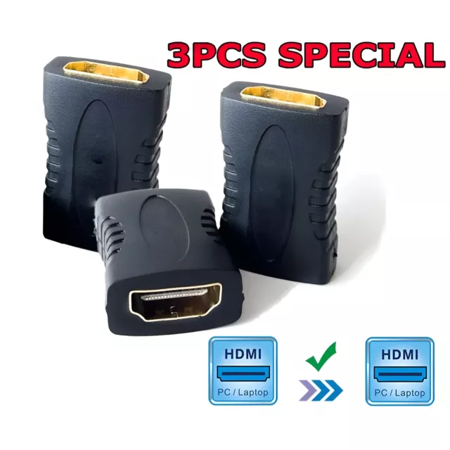 3X HDMI Female To Female Extender Adapter Coupler Connector F/F HDTV 1080P 4K