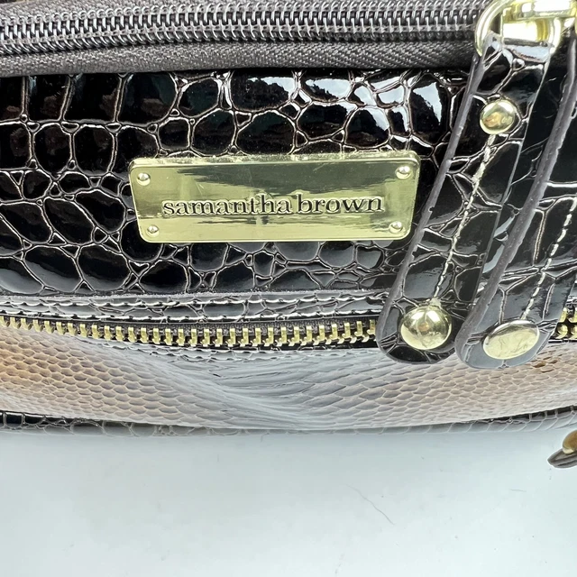 Samantha Brown New 2 Piece Gold/ Brown Trim Carry On Croco Luggage Rolling Bag 4