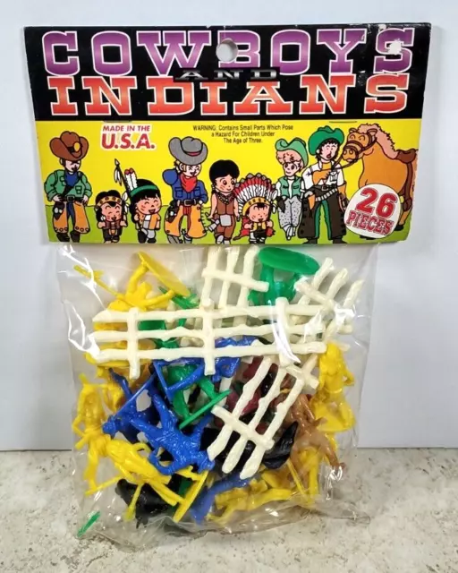 Vintage Tim Mee Toy Cowboys & Indians 26 Pieces No. 12340 New SEALED MADE in USA