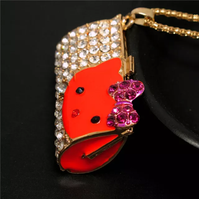 Fashion Women Red Rhinestone Lovely Bow Kitten Cat Wallet Pendant Necklace Gift 3