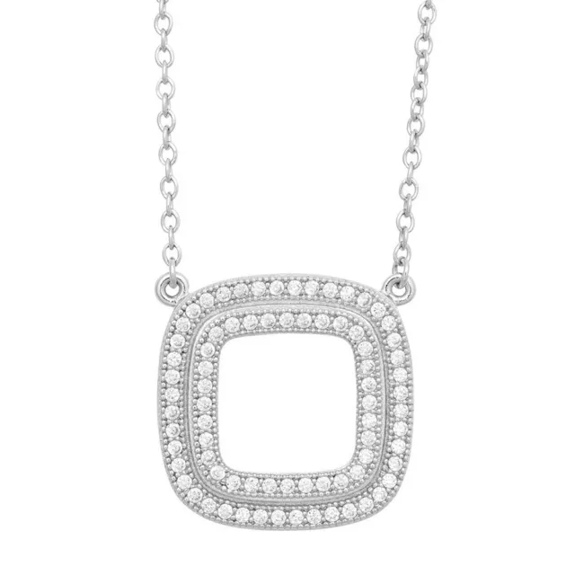 Sterling Silver Double Open Micro Pave Square Necklace