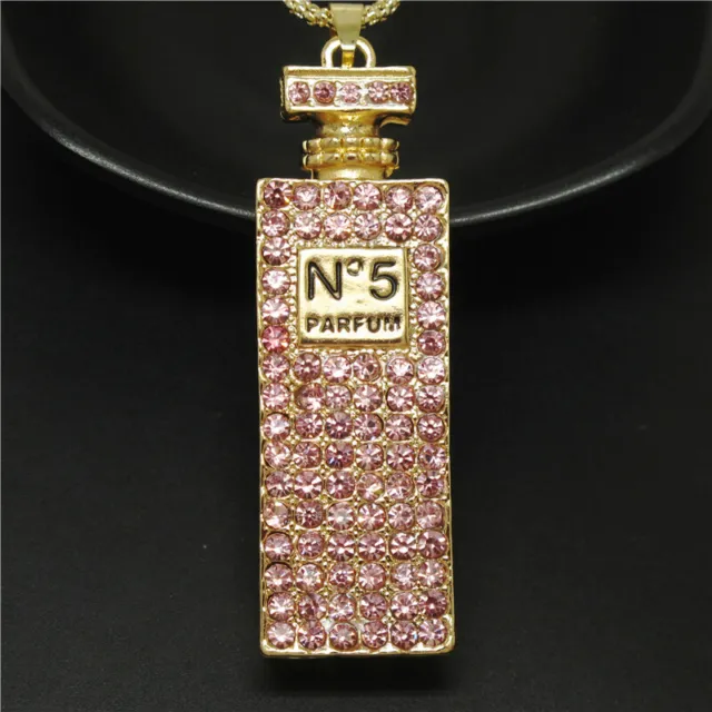 New Betsey Johnson Pink Bling Perfume Bottle Crystal Pendant Women Necklace
