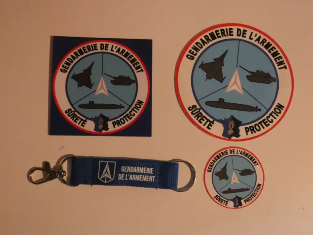 LOT GENDARMERIE DE L'ARMEMENT AUTOCOLLANT + AIMANT MAGNET (carré)  + PORTE CLES