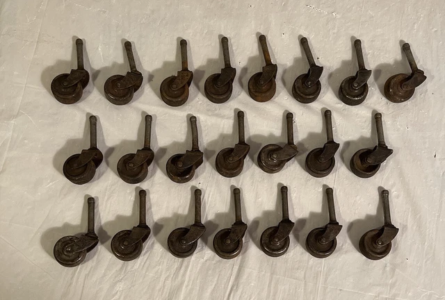 Vintage Lot Of 22 Steel Furniture Caster Wheels 1 Inch Diameter 1.5 Inch Shaft