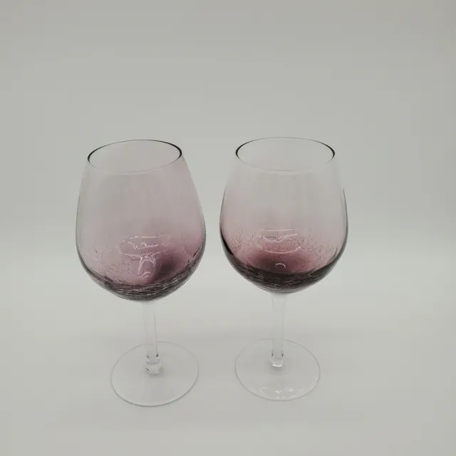 2 Pier 1 Dark Purple Crackle Wine Stemmed Glasses