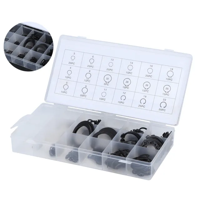 300Pcs 2-32mm E Clip Snap Circlip Kit External Retaining Ring Assortment Set