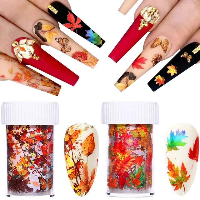 Fall Nail Foil Transfer Sticker Autumn Nail Art Supplies Maple Leaf Nail Foils D