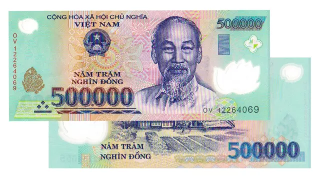 1,000,000 VIETNAM DONG (2x 500,000) BANK NOTE MILLION VIETNAMESE UNCIRCULATED