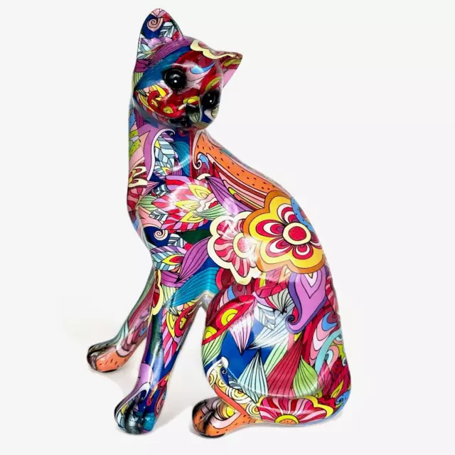 Groovy Art Cat figurine bright coloured ornament sculpture home decoration 22cm