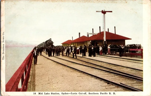 Mid Lake Station, Ogden Lucin Cut-Off, Southern Pacific RR UT Postcard N47