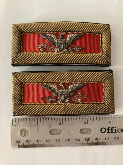 Authentic WWII US Army Colonel Artillery Officer Shoulder Boards Straps Bullion