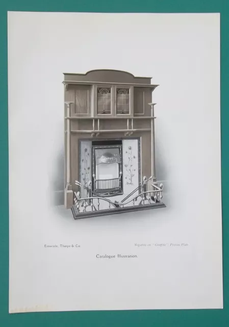 FIREPLACE Design Art Nouveau Era - 1909 Antique Print